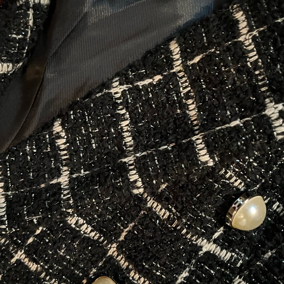 Rachel Zoe Small Black Silver Tweed Silver Crest Button Short Blazer Jacket - Picture 4 of 4